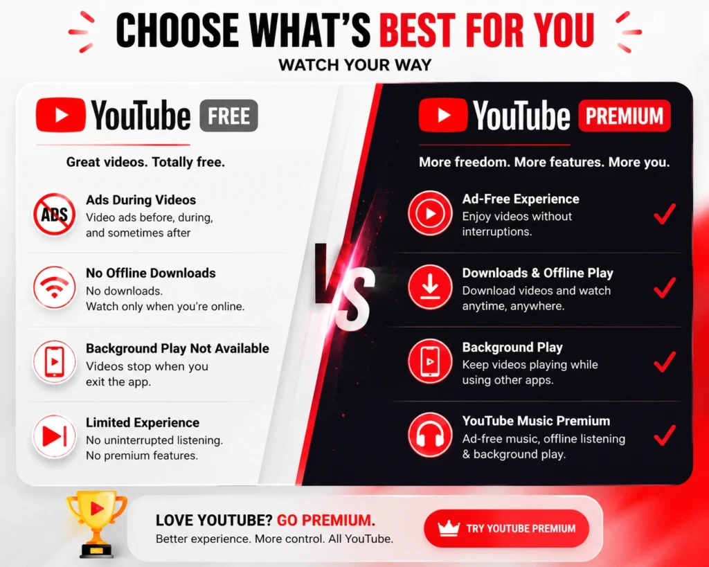 Free YouTube vs YouTube Premium Recommendations